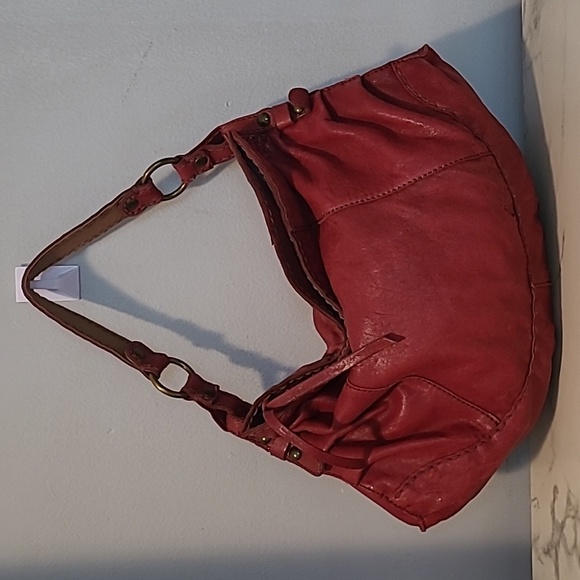 Lucky Brand XL Red Italian Leather Hobo Bohemian Shoulder Bag Purse Hippie - Picture 2 of 16
